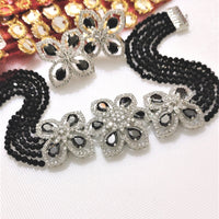 N0529_Classic designer crystal with floral design pendant choker necklace set studded  with  American diamond stones.