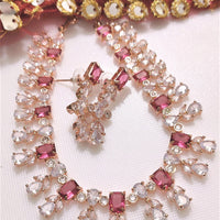 N0538_Elegant square design choker necklace embellished with american diamond stones with a touch of red  stones.