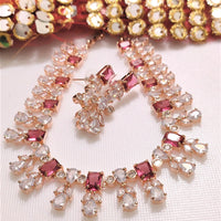 N0538_Elegant square design choker necklace embellished with american diamond stones with a touch of red  stones.