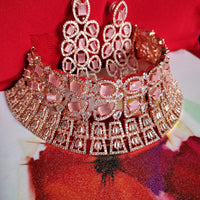 N0547_Gorgeous designer choker necklace embellished with american diamond stones with delicate stone work.