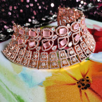 N0547_Gorgeous designer choker necklace embellished with american diamond stones with delicate stone work.