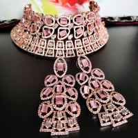 N0547_Gorgeous designer choker necklace embellished with american diamond stones with delicate stone work.