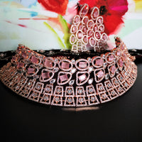 N0547_Gorgeous designer choker necklace embellished with american diamond stones with delicate stone work.