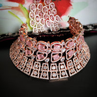N0547_Gorgeous designer choker necklace embellished with american diamond stones with delicate stone work.