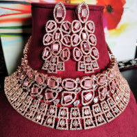 N0547_Gorgeous designer choker necklace embellished with american diamond stones with delicate stone work.