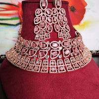 N0547_Gorgeous designer choker necklace embellished with american diamond stones with delicate stone work.