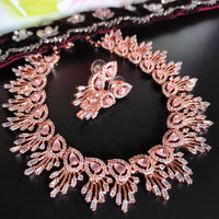 N0539_Lovely designer choker necklace studded with american diamond stones with a touch of pink stones.