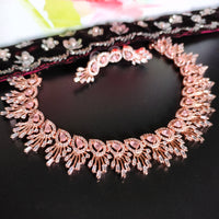 N0539_Lovely designer choker necklace studded with american diamond stones with a touch of pink stones.