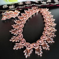 N0539_Lovely designer choker necklace studded with american diamond stones with a touch of pink stones.