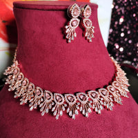 N0539_Lovely designer choker necklace studded with american diamond stones with a touch of pink stones.