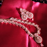 N0482_Elegant rose gold american diamond embellished necklace set with a touch of pink stones.