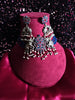 N0157_Exquisite pure German silver Oxidized necklace set studded with blue & pink ruby stones with a touch of blue crystals & pearl drops.