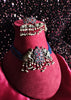 N0157_Exquisite pure German silver Oxidized necklace set studded with blue & pink ruby stones with a touch of blue crystals & pearl drops.