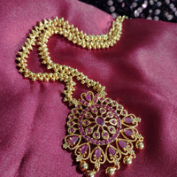 N0187_Elegant Micro Gold plated Necklace with delicate work studded with Precious pink ruby stones with a touch of golden beads.
