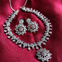 N0101_1 Elegant American Diamond  choker necklace set with floral design.
