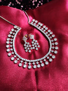 N0312_Lovely flower design American Diamond engraved choker necklace with delicate work.