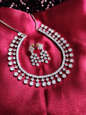 N0312_Lovely flower design American Diamond engraved choker necklace with delicate work.