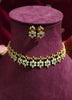 N0554_Elegant temple jewelry style flower design gold plated necklace set embellished with ruby stones .