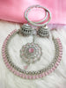 N0463_Elegant  designer American Diamond stones embellished necklace set with delicate stone work with a touch of light pink stones.