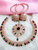 N0505_Gorgeous  designer rose gold american diamond embellished necklace set with a touch of  multi colour
