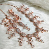 N0552_Lovely designer rose gold choker necklace embellished with american diamond stones with delicate stone work.