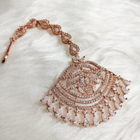 M021_Beautiful Broad design rose gold American diamond studded Maang tika.