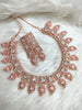 N0478_Classic square design American Diamond stones embellished necklace set with delicate stone work with a touch of pink stones.