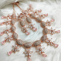 N0474_Classy American Diamond stones embellished necklace set with delicate floral design.