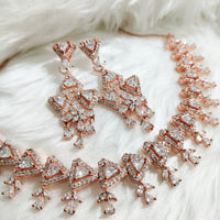 N0551_Lovely triangle design rose gold choker necklace embellished with american diamond stones.