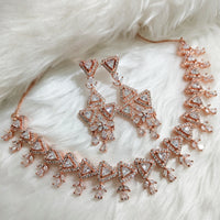 N0551_Lovely triangle design rose gold choker necklace embellished with american diamond stones.
