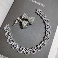 N0439_Elegant American Diamond stones embellished necklace set with delicate stone work studded with a touch of pink stones.