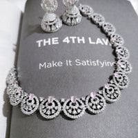 N0439_Elegant American Diamond stones embellished necklace set with delicate stone work studded with a touch of pink stones.