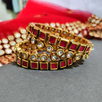 B0285_Classy square design bangles with delicate work of kundan stones with a touch of pink stones.
