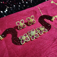 N0565_Classic designer crystal Grand flower design pendant choker necklace set studded  with  American diamond stones.