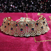 N0554_Gorgeous designer choker necklace embellished with american diamond stones with a touch of navy blue stones.