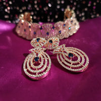 N0554_Gorgeous designer choker necklace embellished with american diamond stones with a touch of navy blue stones.