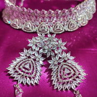 N0555_Elegant dazzling American Diamond stones choker set with delicate stone work.