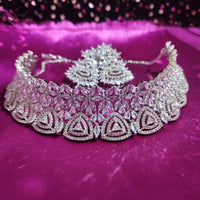 N0555_Elegant dazzling American Diamond stones choker set with delicate stone work.
