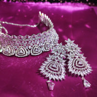 N0555_Elegant dazzling American Diamond stones choker set with delicate stone work.