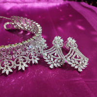 N0557_Ravising designer American Diamond stones choker set with delicate stone work.