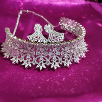 N0557_Ravising designer American Diamond stones choker set with delicate stone work.