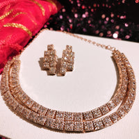 N0558_Gorgeous designer  square design layered choker necklace embellished with american diamond stones with delicate stone work.