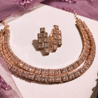 N0558_Gorgeous designer  square design layered choker necklace embellished with american diamond stones with delicate stone work.