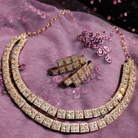 N0558_Gorgeous designer  square design layered choker necklace embellished with american diamond stones with delicate stone work.