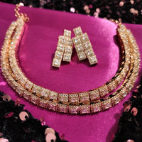 N0558_Gorgeous designer  square design layered choker necklace embellished with american diamond stones with delicate stone work.