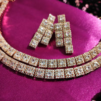 N0558_Gorgeous designer  square design layered choker necklace embellished with american diamond stones with delicate stone work.