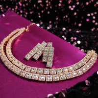 N0558_Gorgeous designer  square design layered choker necklace embellished with american diamond stones with delicate stone work.