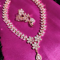 N0559_Lovely sleek flower design choker necklace embellished with american diamond stones.