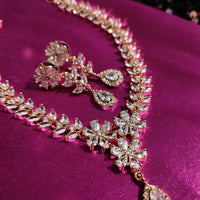 N0559_Lovely sleek flower design choker necklace embellished with american diamond stones.