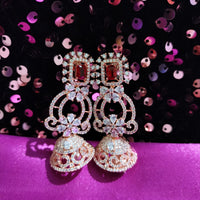E0873_Classic designer rose gold jumkas with delicate stone work with a touch of pearl.